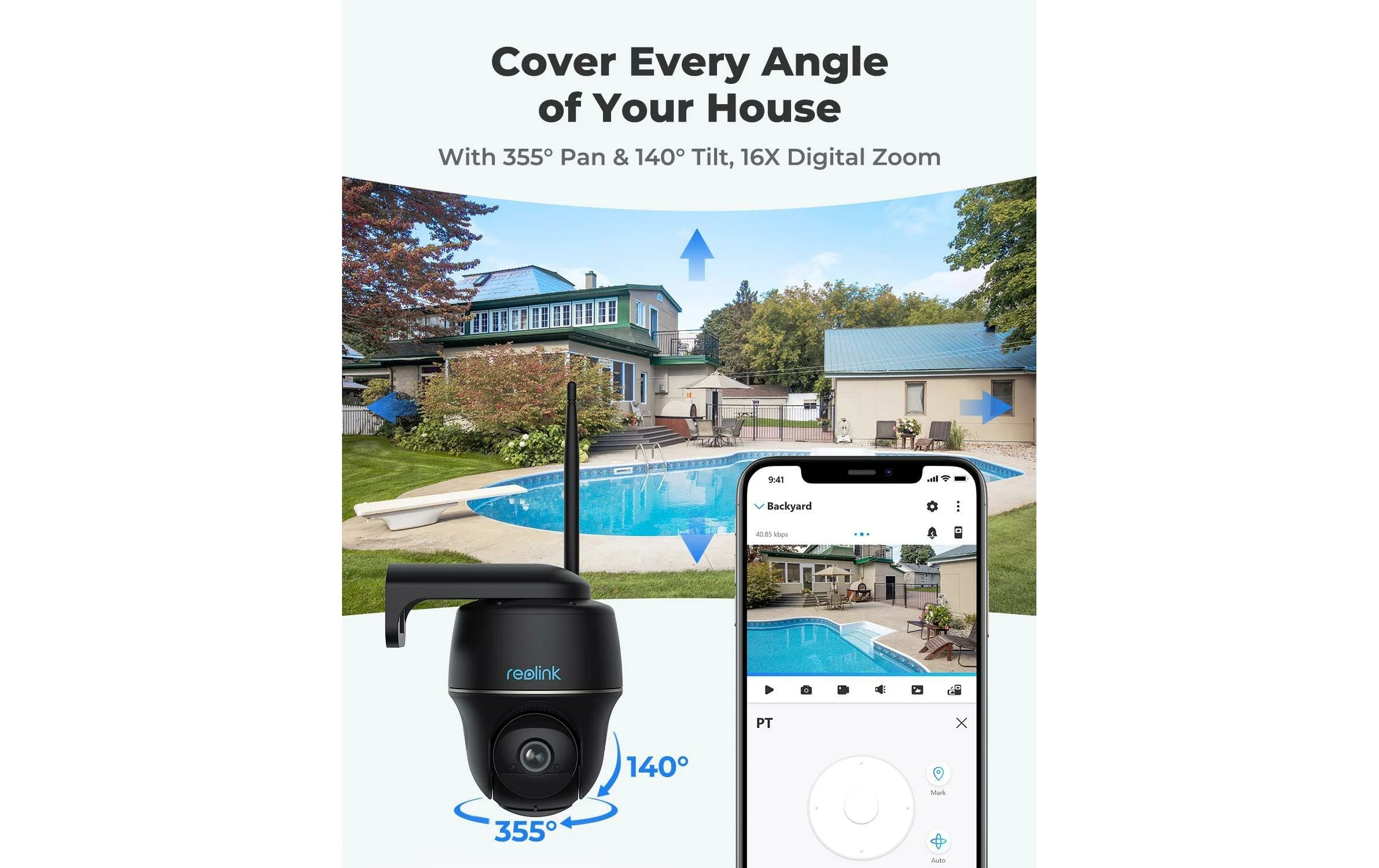 Reolink Caméra Réseau Argus PT 2K 4MP Panneau Solaire Inclus - Camera Surveillance – Image 2